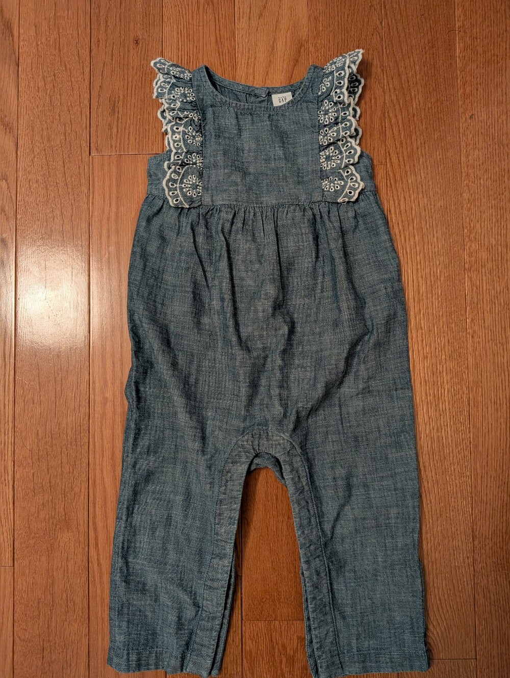 Baby Gap Blue Embroidered Chambray Romper for 12-18 Months